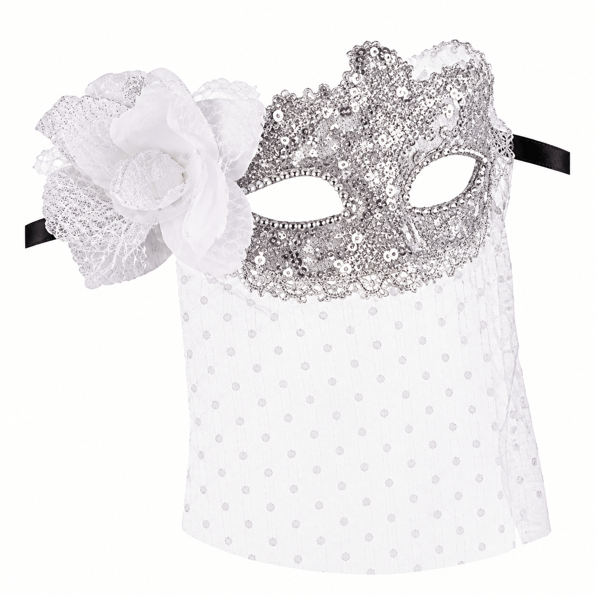 Alpha 55 Argent Loup Voile Fleur Côté – Déguisement