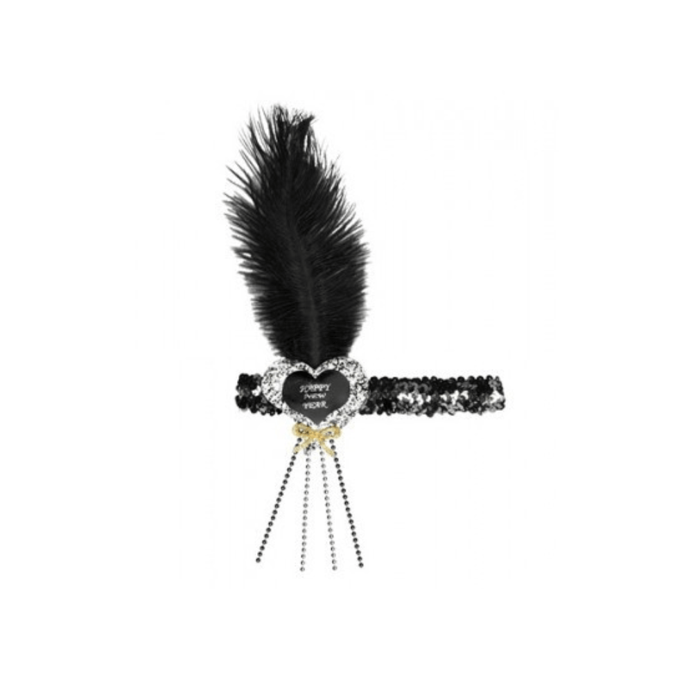 Alpha 55 bandeau charleston Bandeau Happy New Year à Sequins Plume Cœur Argent