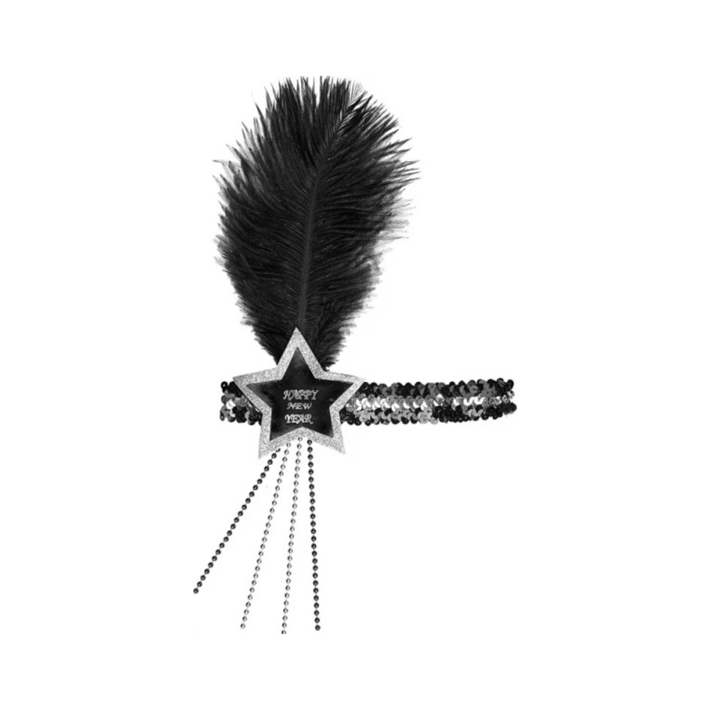 Alpha 55 bandeau charleston Bandeau Happy New Year à Sequins Plume Étoile Argent