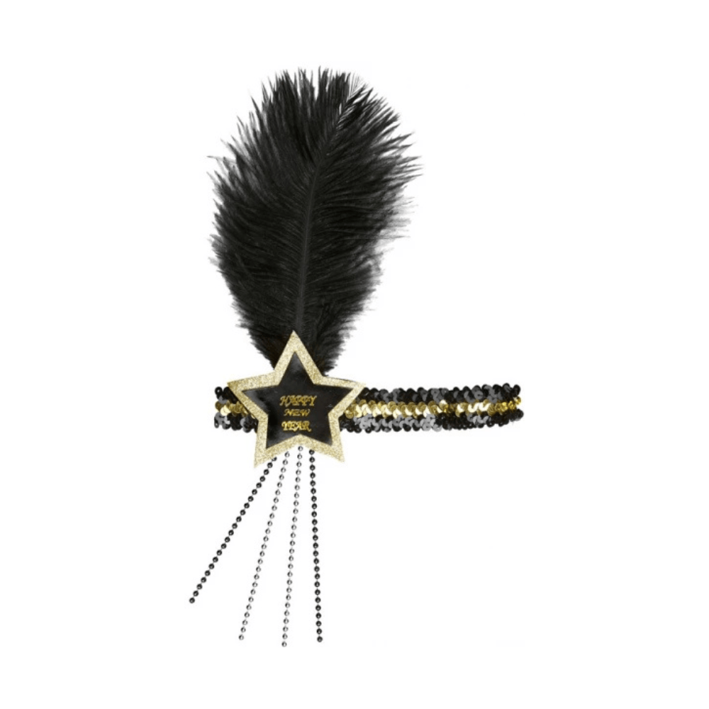 Alpha 55 bandeau charleston Bandeau Happy New Year à Sequins Plume Étoile Or