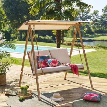 Alpha 55 Beige Balancelle de jardin en rotin Baroe beige 170 × 129 × 213 cm