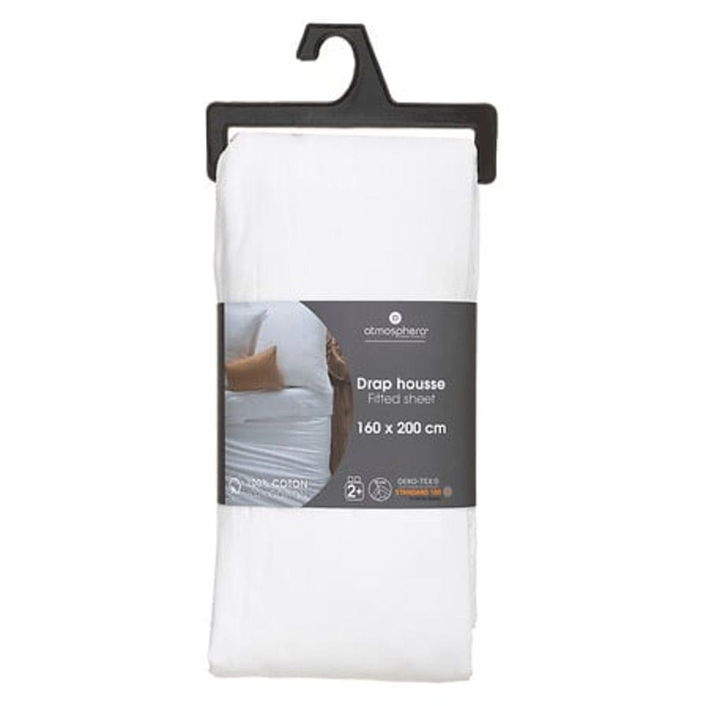 Alpha 55 Blanc Drap housse 2 pour personnes en coton