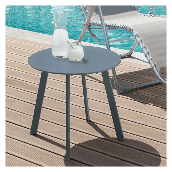 Alpha 55 Bleu canard Table d’appoint jardin ronde Saona élégante