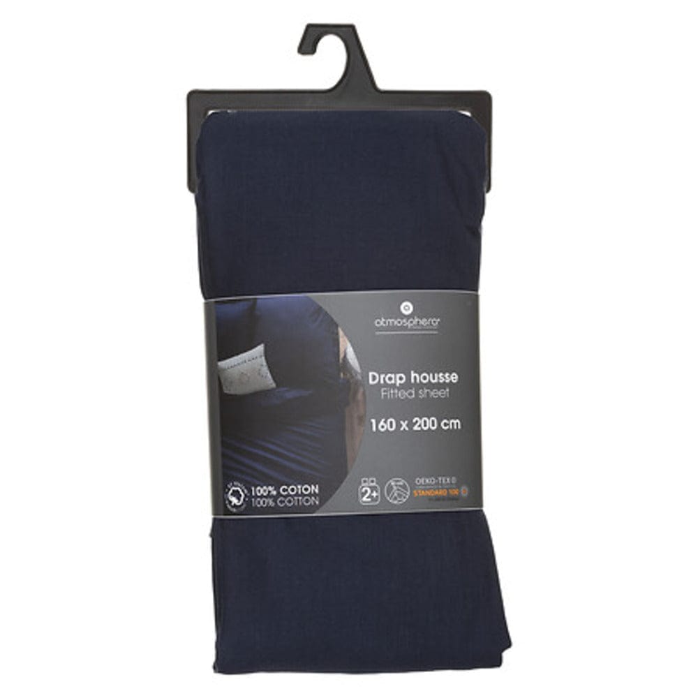 Alpha 55 Bleu Encre Drap housse 2 pour personnes en coton