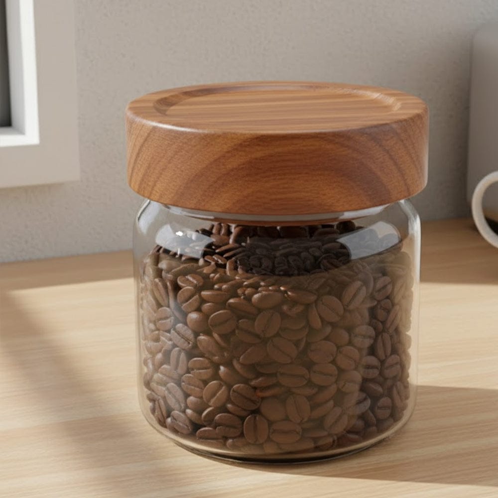 Alpha 55 Bocal en verre avec couvercle en acacia élégant