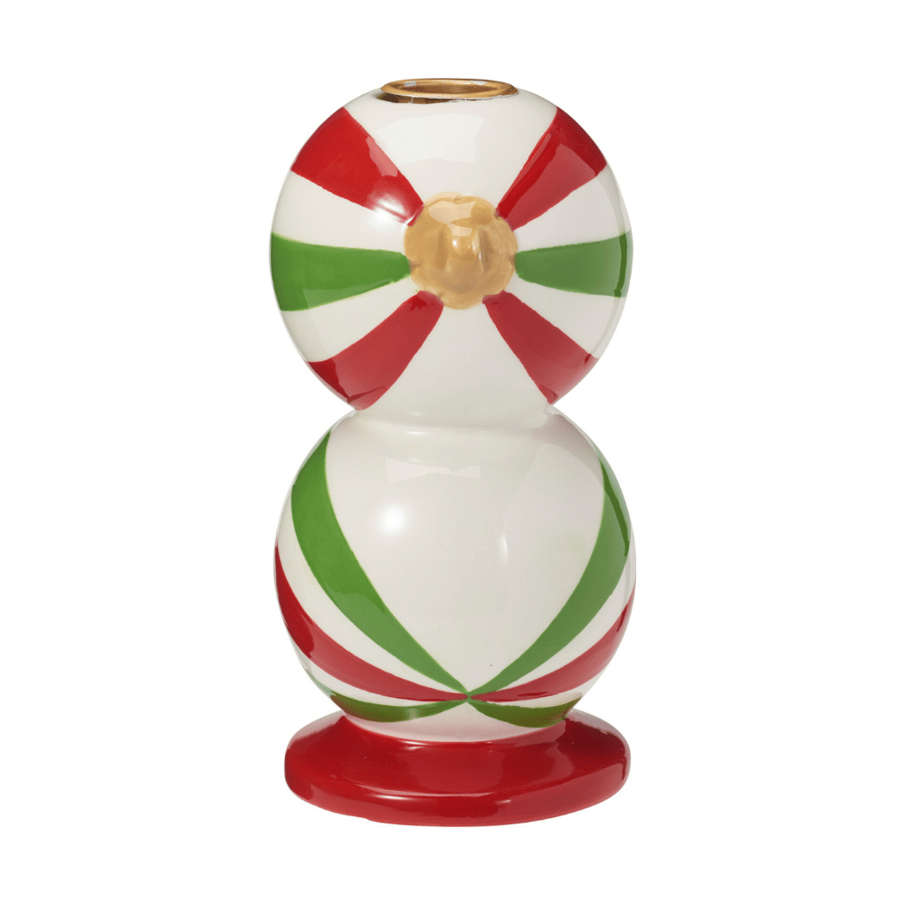 Alpha 55 Bougeoir en Céramique Rayé Vert/Rouge – Décor Noël