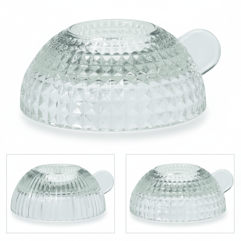 Alpha 55 Bougeoir en verre demi-cercle motif diamant