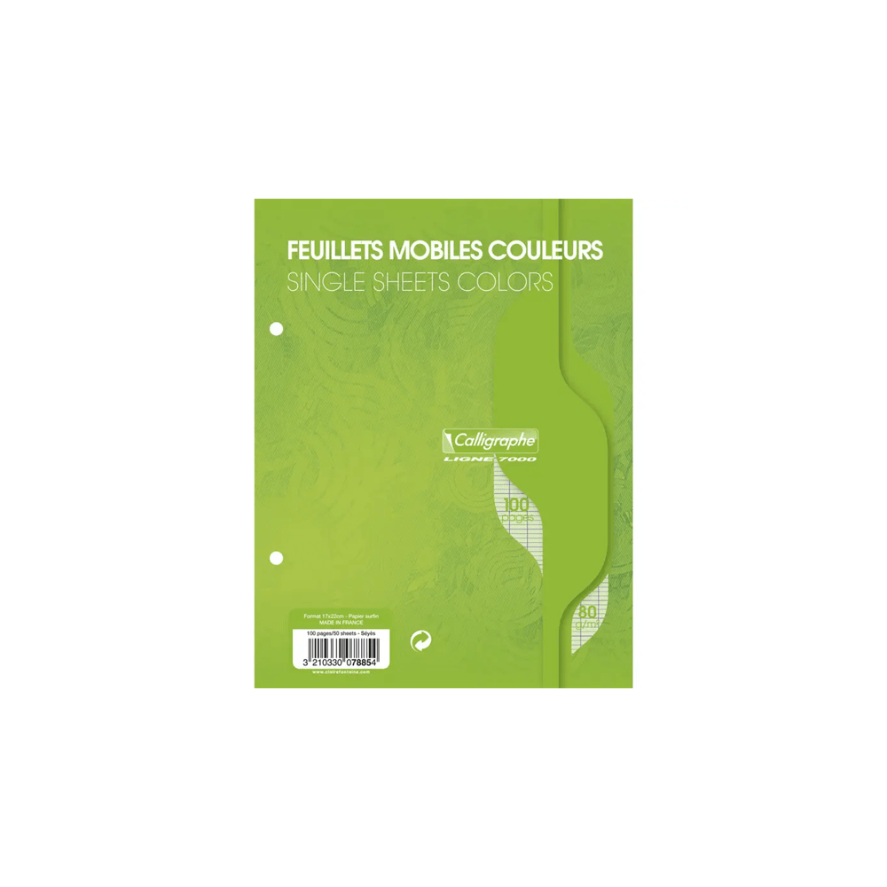 Alpha 55 Calligraphe 7000, Feuillets mobiles 17x22 100 pages, grands carreaux "vert"