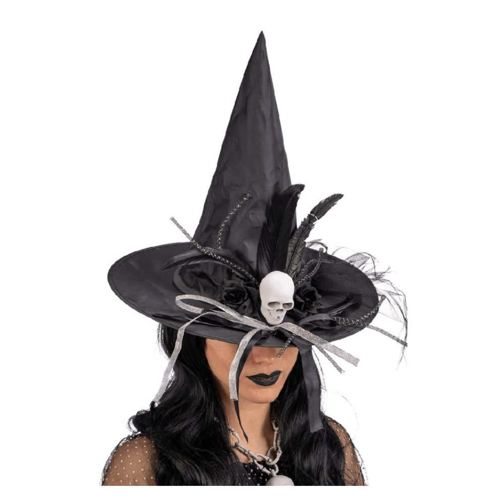 Alpha 55 Chapeau Sorcière Crâne Plumes Rubans – Halloween