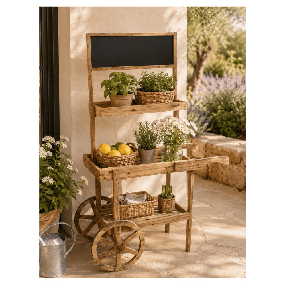Alpha 55 Chariot en bois avec étagère ardoise déco