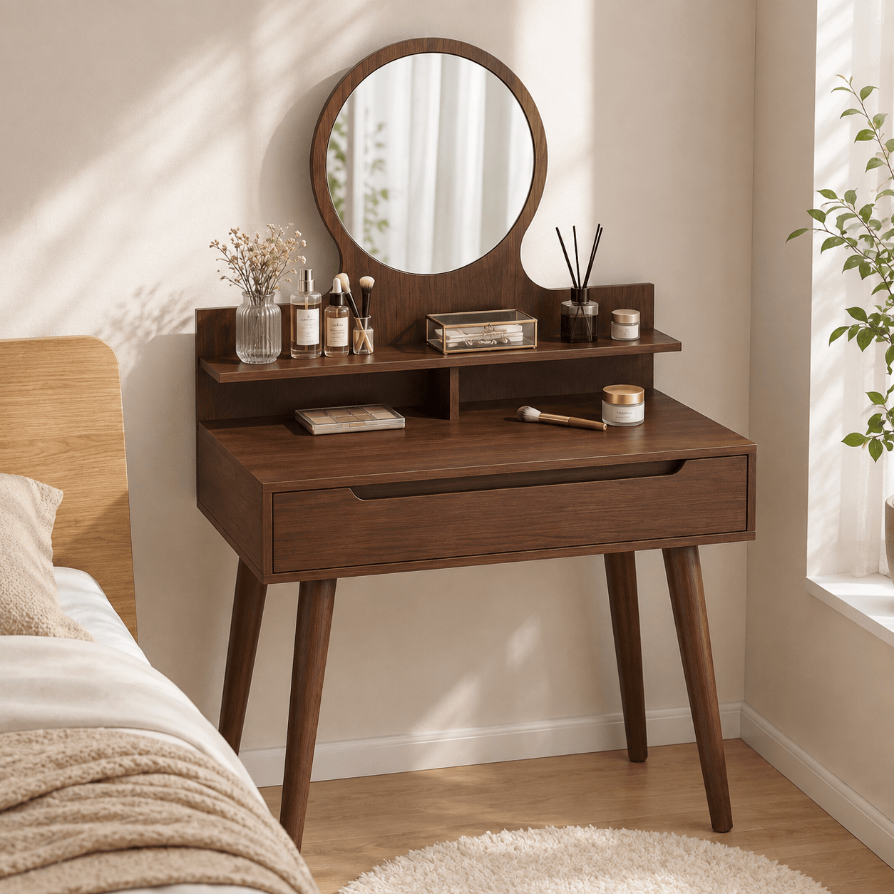 Alpha 55 Coiffeuse Marron Coiffeuse Moderne avec Miroir 60 x 40 x 128,5 cm