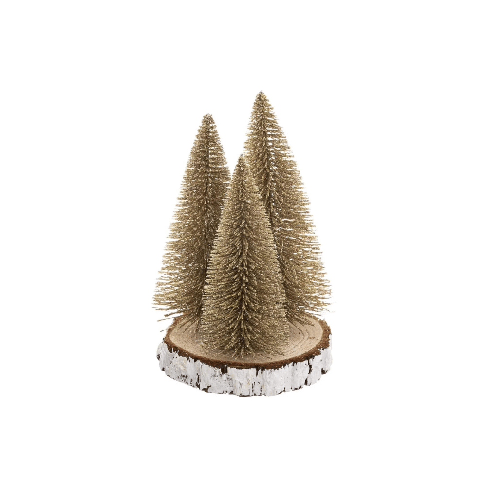 Alpha 55 Doré Lot de 3 sapins dorés sur rondin – Déco de table Noël