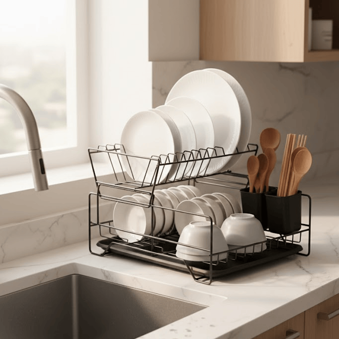 Alpha 55 Égouttoir en Métal 2 Niveaux Noir