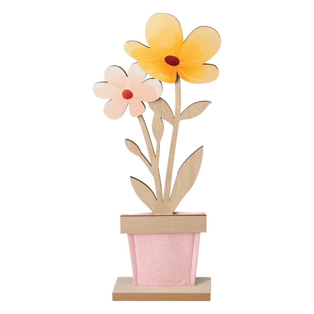 Alpha 55 Fleur avec pot feutrine sur socle en bois – Déco