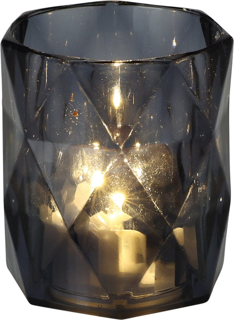 Alpha 55 Gris Photophore diamant avec mini led 6 cm