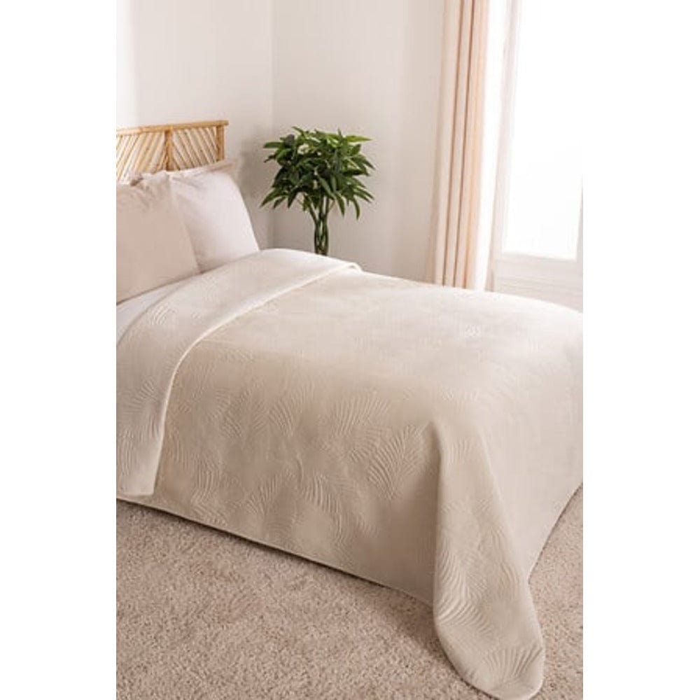 Alpha 55 Ivoire Dessus de lit en velours motif "Feuilles"