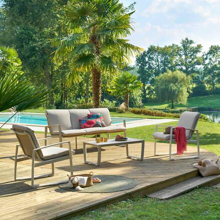 Alpha 55 lin Salon de jardin 5 places en aluminium Boréane 358 × 198 × 83 cm – lin