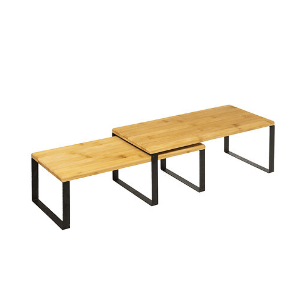 Alpha 55 Lot 2 étagères gigognes Ordera en bambou et métal noir