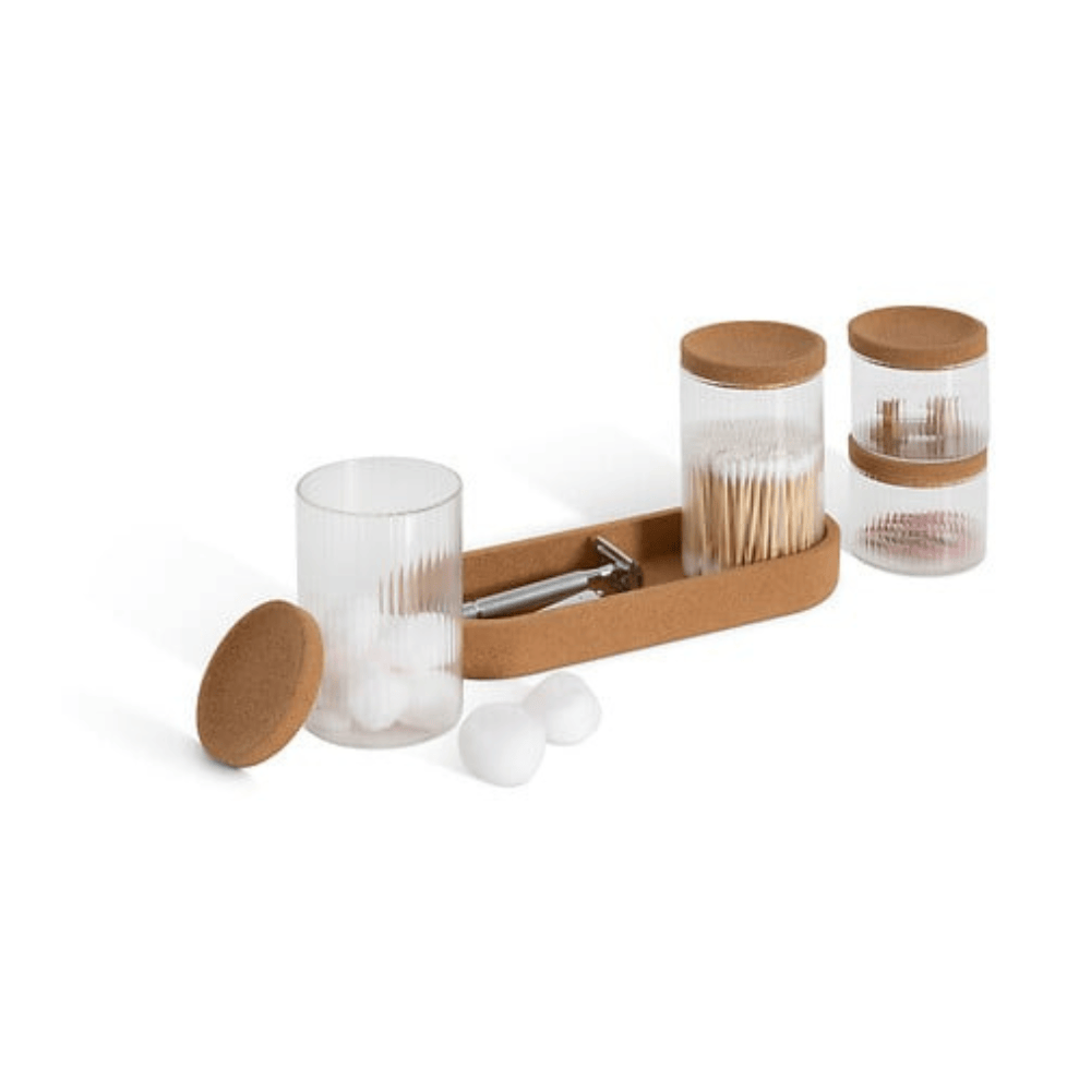 Alpha 55 Lot de 3 organiseurs plateau liège en verre