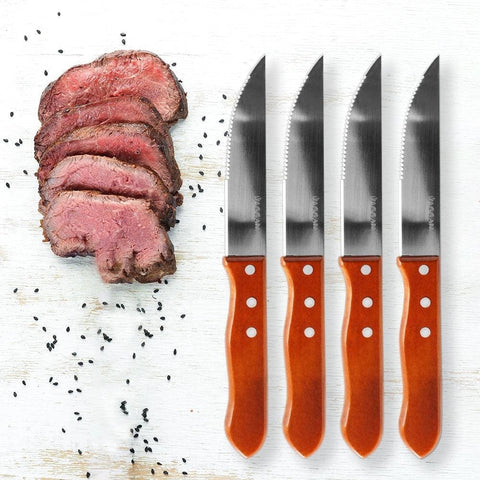 Alpha 55 Lot de 4 couteaux à steak avec manche en bois 24 cm