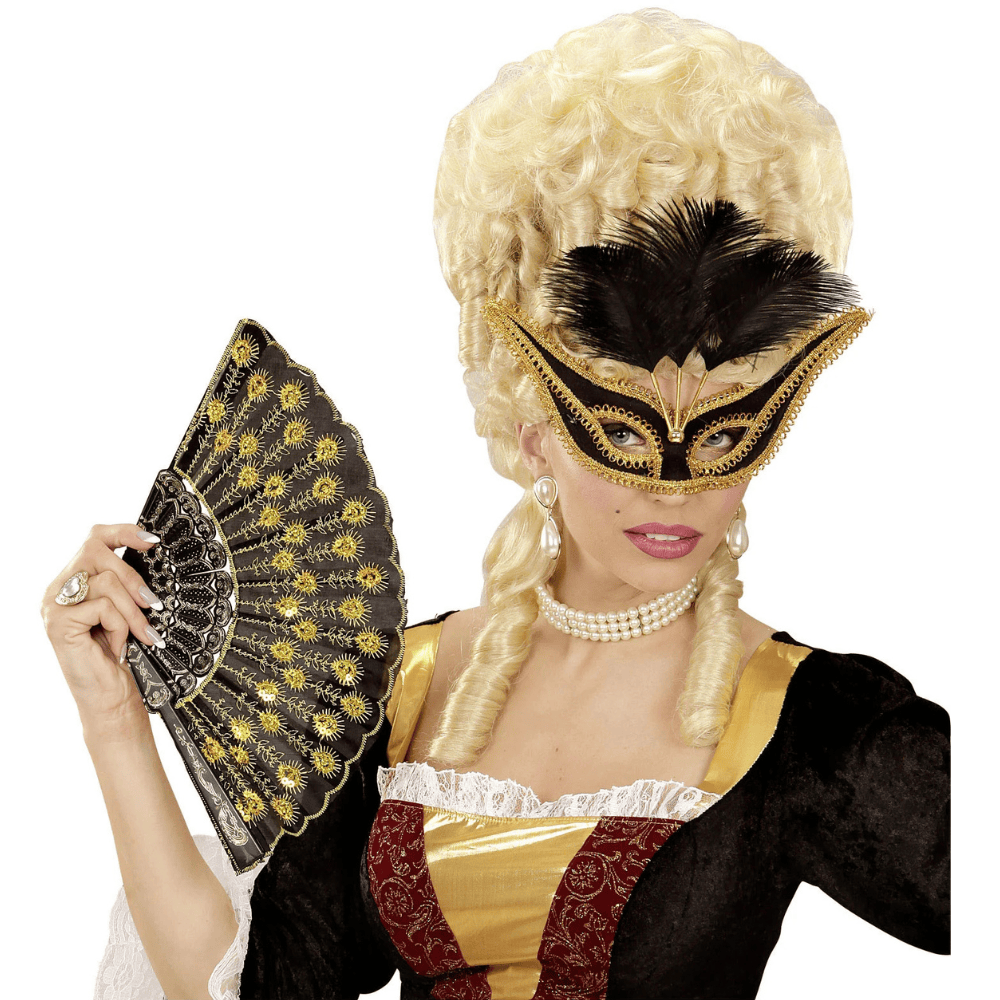 Alpha 55 masque loup Loup vénitien plumes noir – Contour doré chic