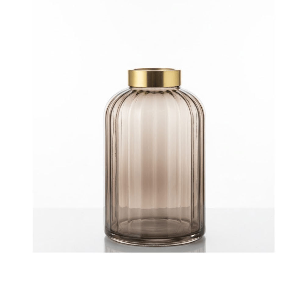 Alpha 55 Moyen Vase Cylindrique en Verre Gris Fumé Col Doré – Chic