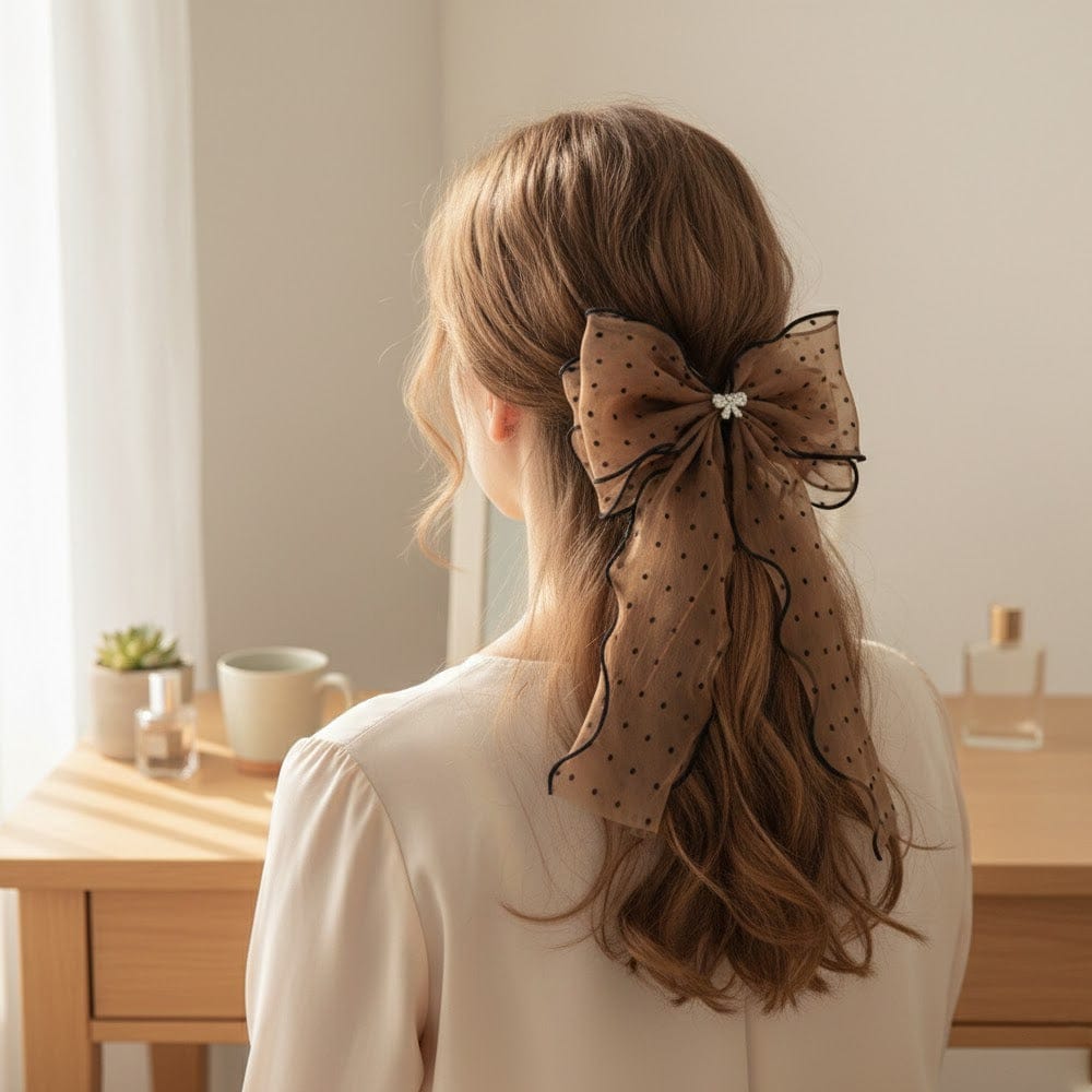 Alpha 55 Nœud tissu double pois – Accessoire cheveux rétro