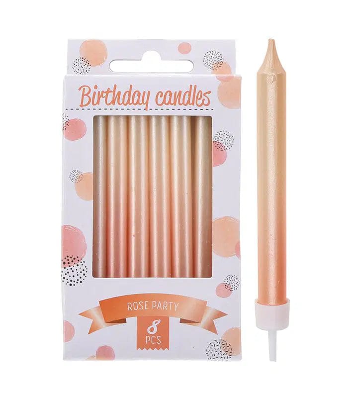 Alpha 55 Or rose Lot de 8 bougies de couleur dégradée et pailletée