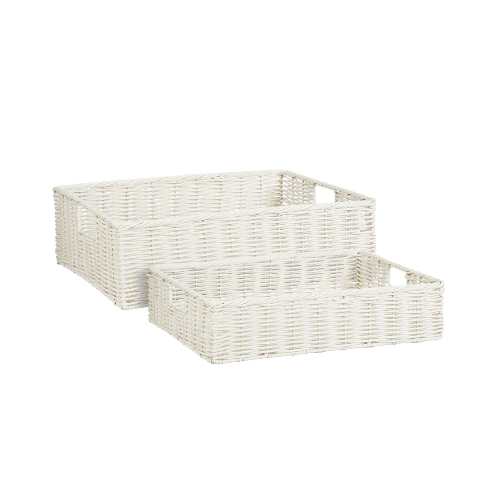 Alpha 55 Panier rectangulaire rotin plastique blanc avec anses