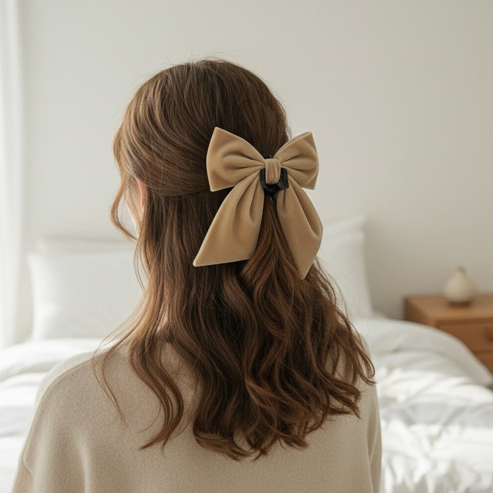 Alpha 55 Pince tissu velours nœud – Accessoire cheveux chic