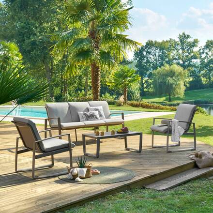 Alpha 55 Salon de jardin Boreane 5 places aluminium noisette café