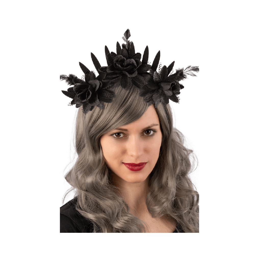 Alpha 55 Serre Tête Coiffe Fleurs Noir Accessoire Halloween