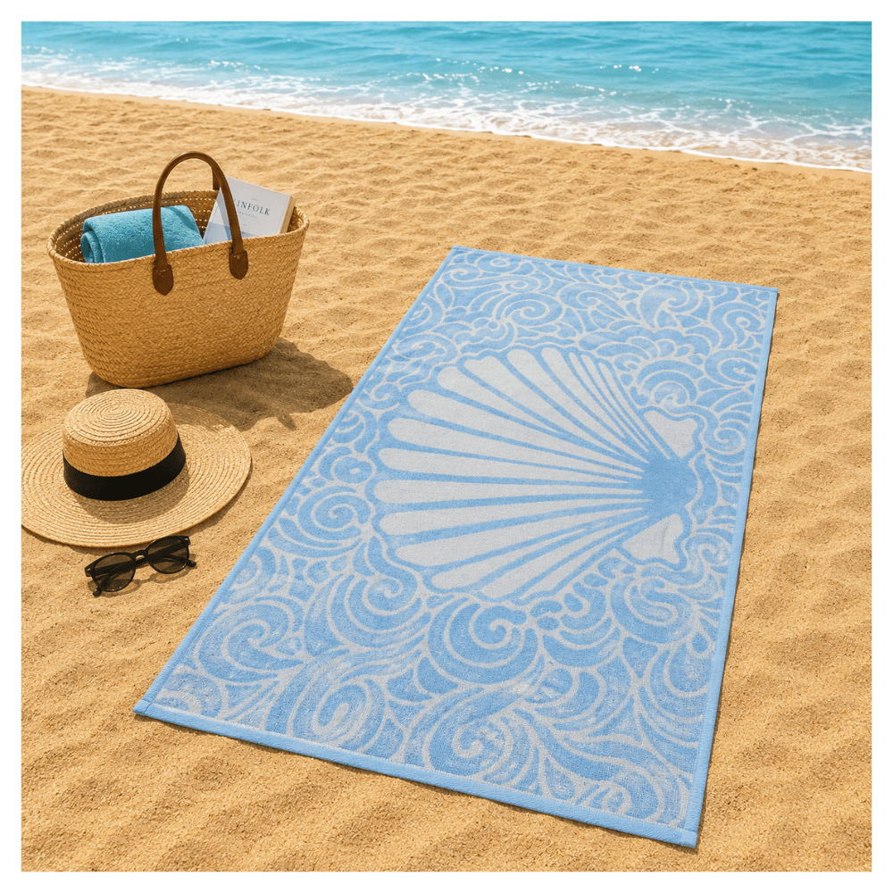 Alpha 55 Serviette de Plage Velour Coquillage Élégante