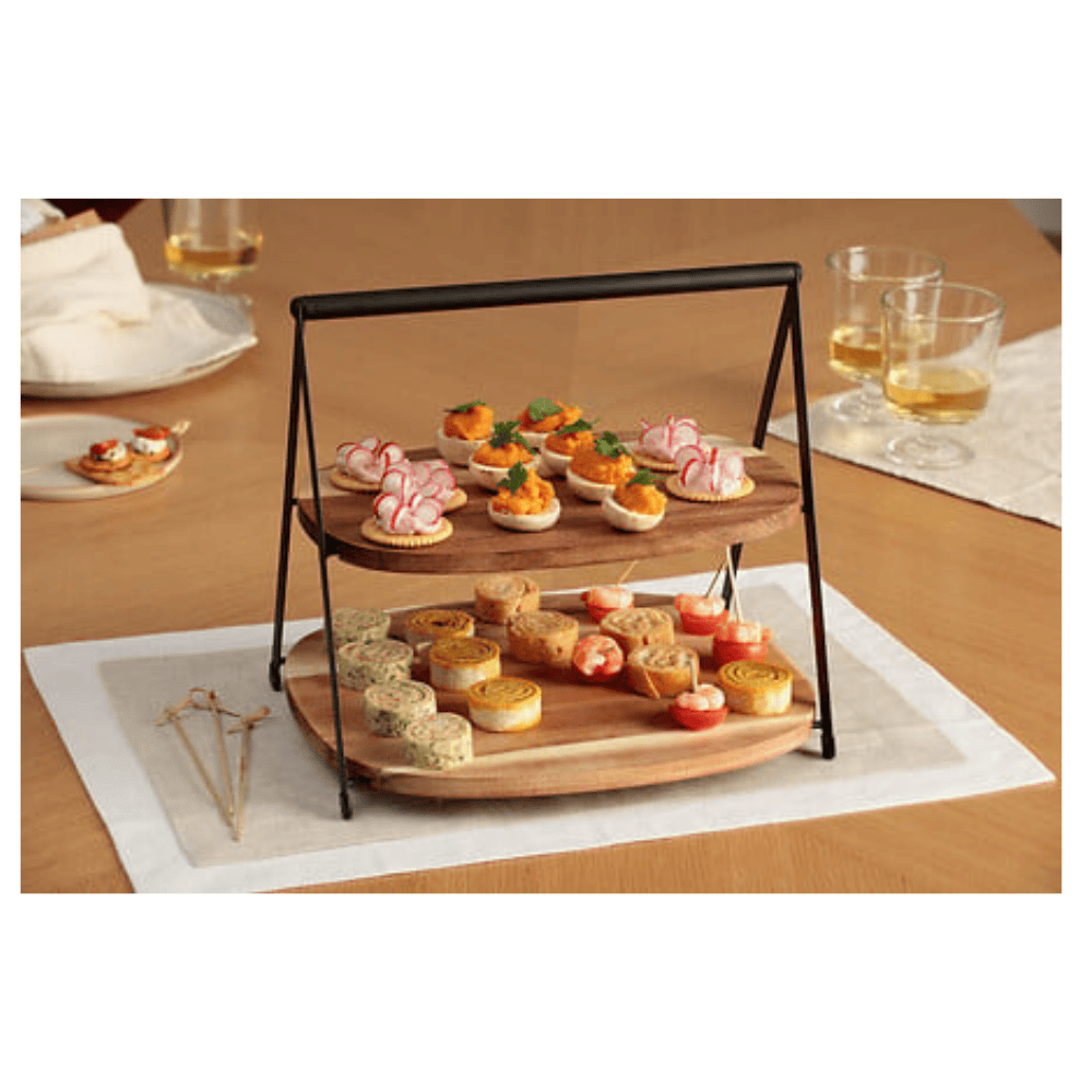 Alpha 55 Serviteur 2 étages Mina acacia et métal noir