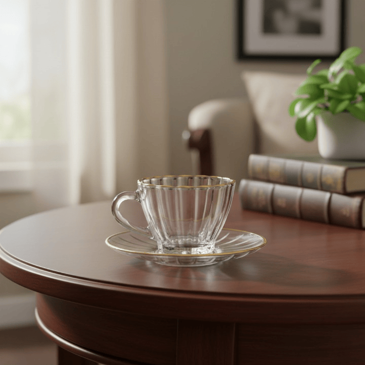Alpha 55 Set 12 Tasses à Café 10 cl – Verre Conique Bord Or