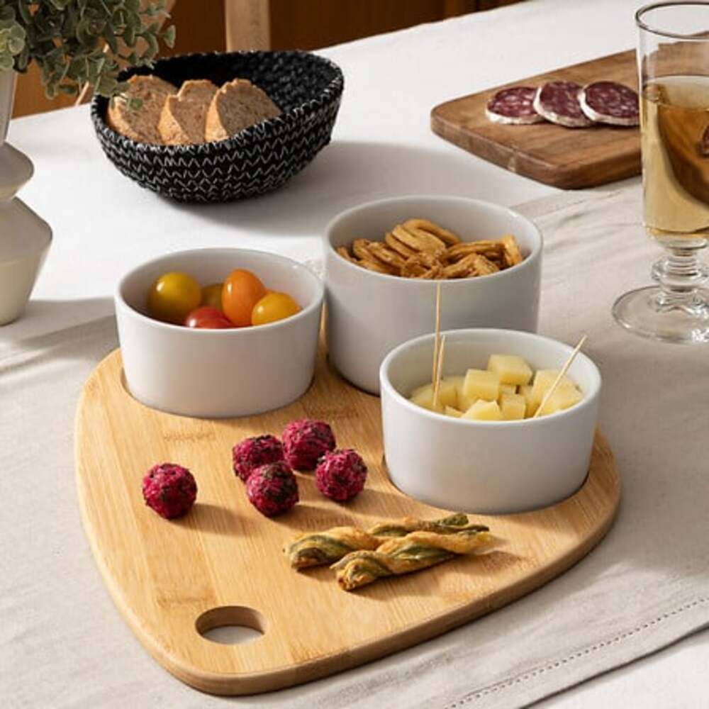 Alpha 55 Set apéritif 4 pièces plateau en bambou blanc