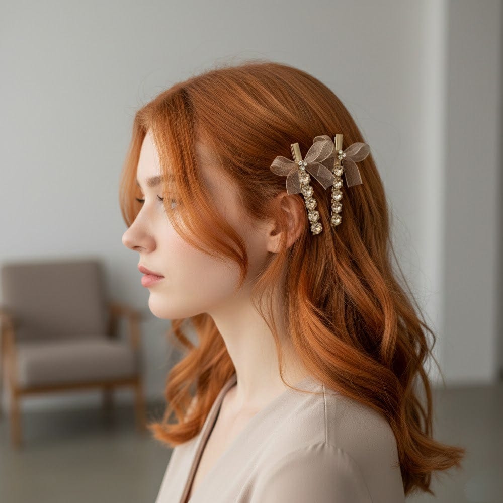 Alpha 55 Set de 2 pinces plates strass ruban – Élégantes