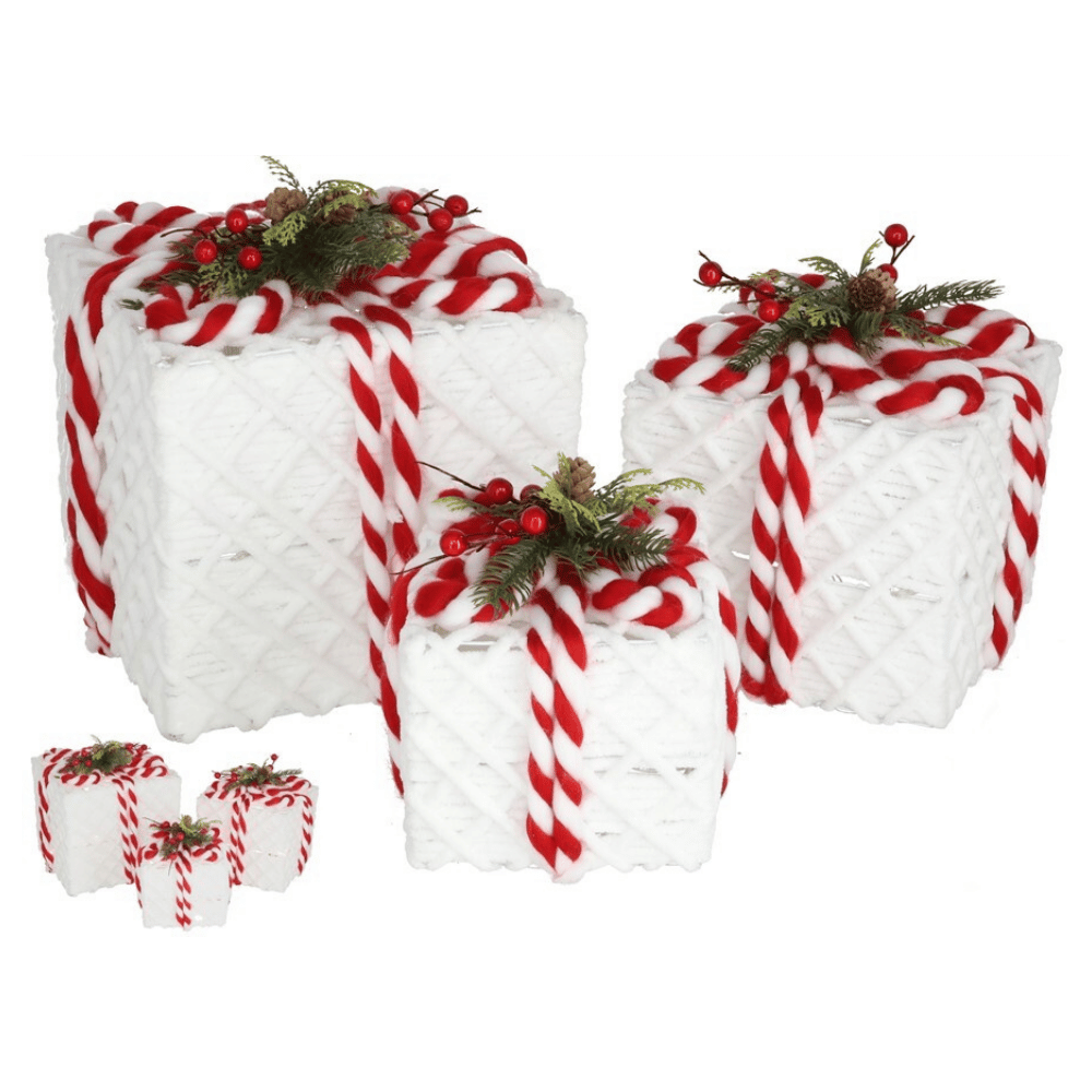 Alpha 55 Set de 3 boîtes cadeau LED blanc – Nœud rouge 45LED