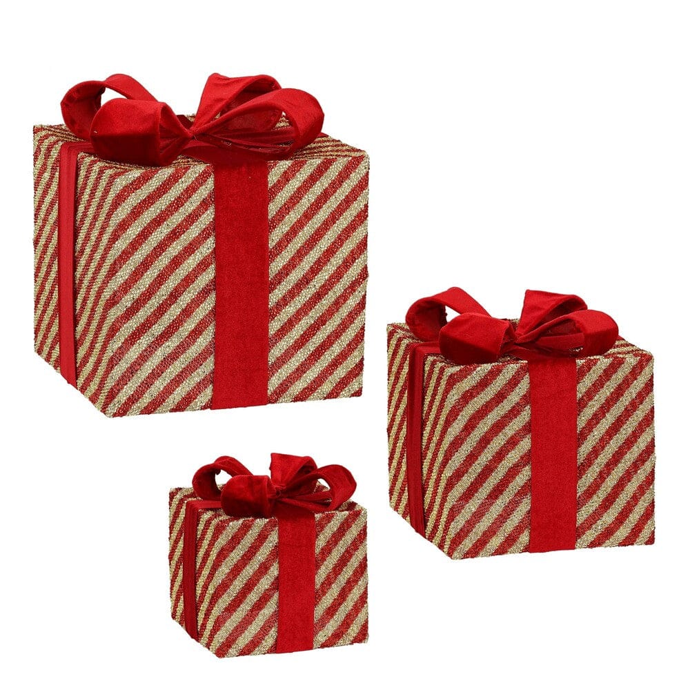 Alpha 55 Set de 3 Boîtes Cadeaux Rouge-Beige – Déco Noël