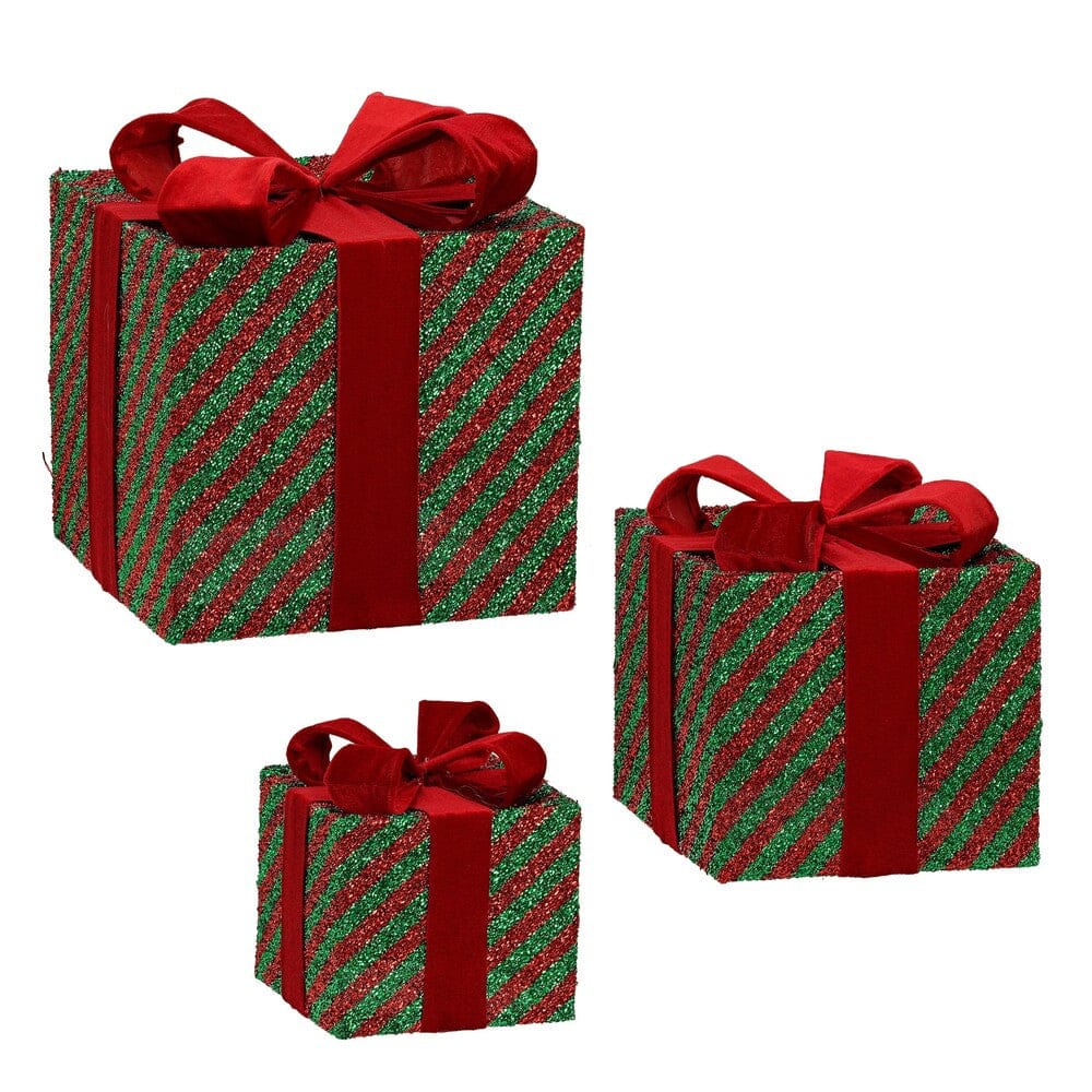 Alpha 55 Set de 3 Boîtes Cadeaux Vert-Rouge – Déco Noël