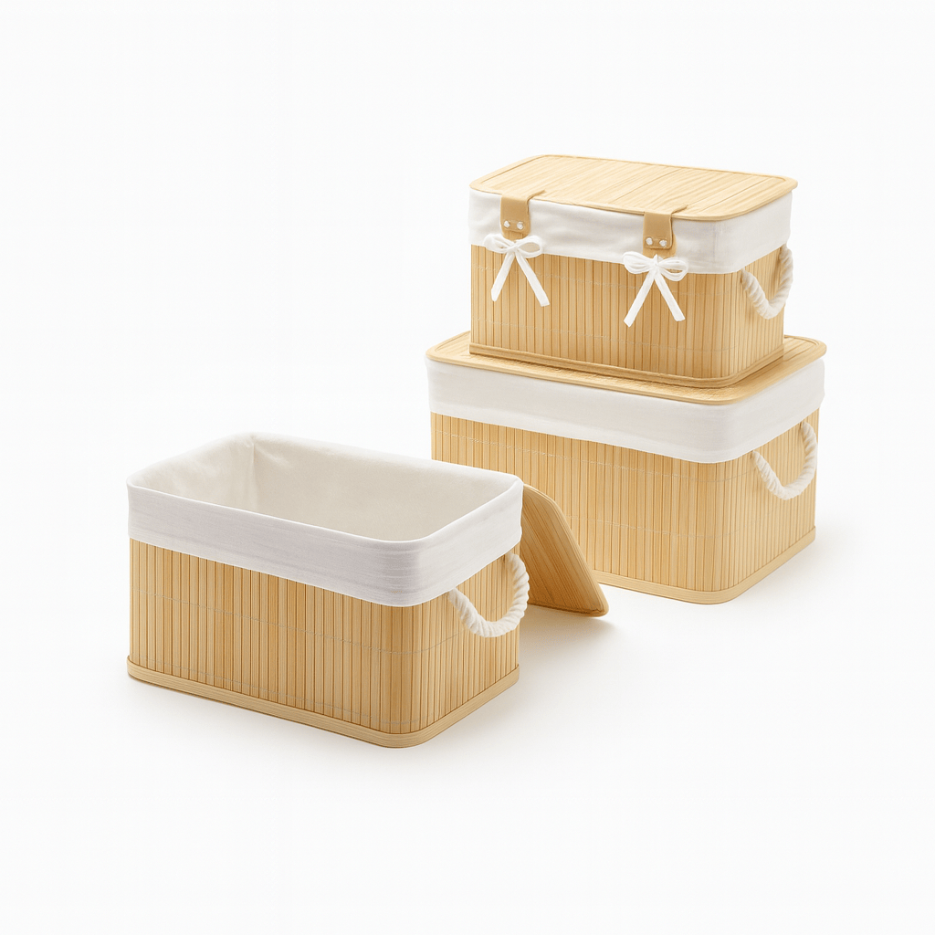 Alpha 55 Set de 3 paniers de rangement avec couvercle en bambou