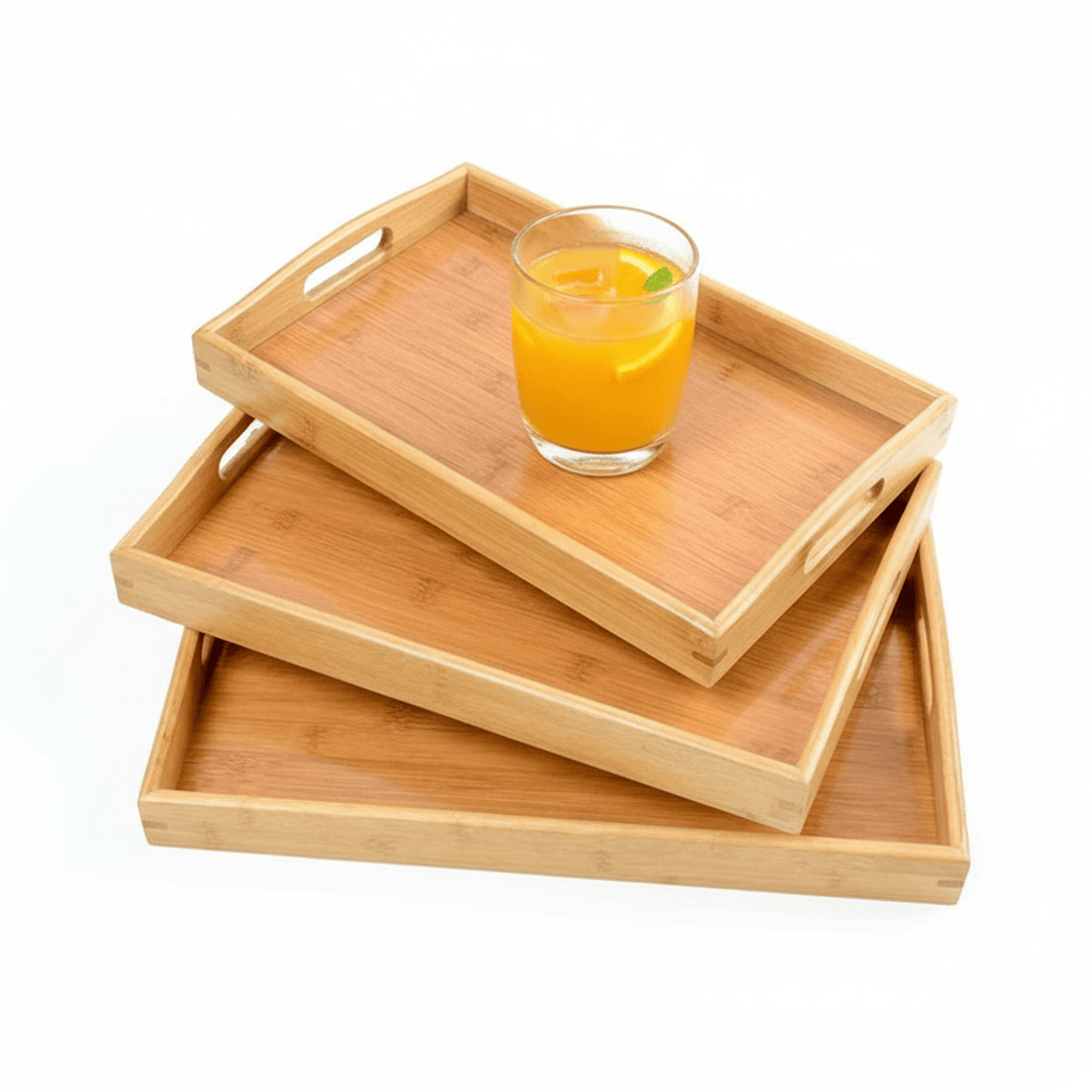 Alpha 55 Set de 3 Plateaux avec Anses en Bambou