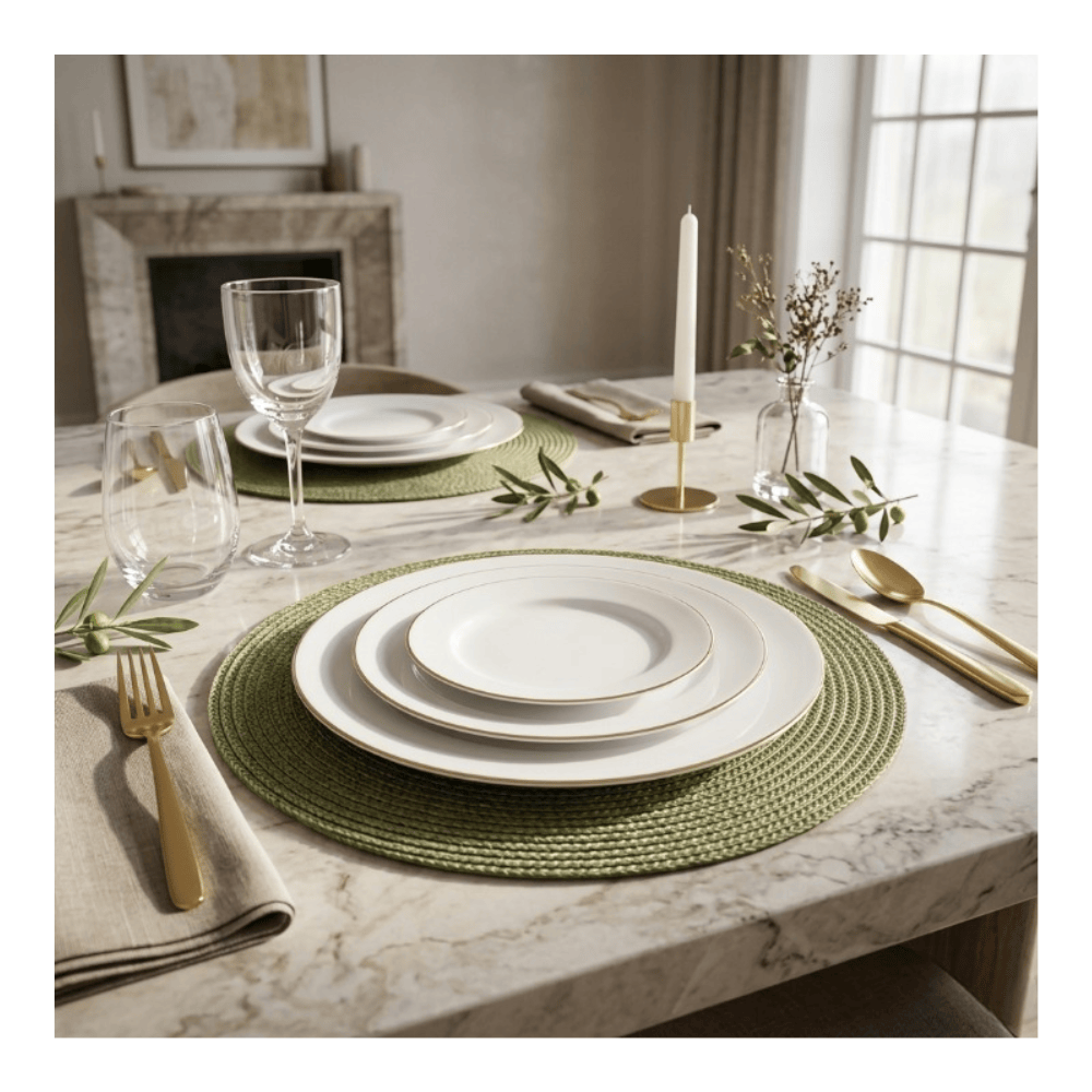 Alpha 55 Set de table tressé vert olive élégant