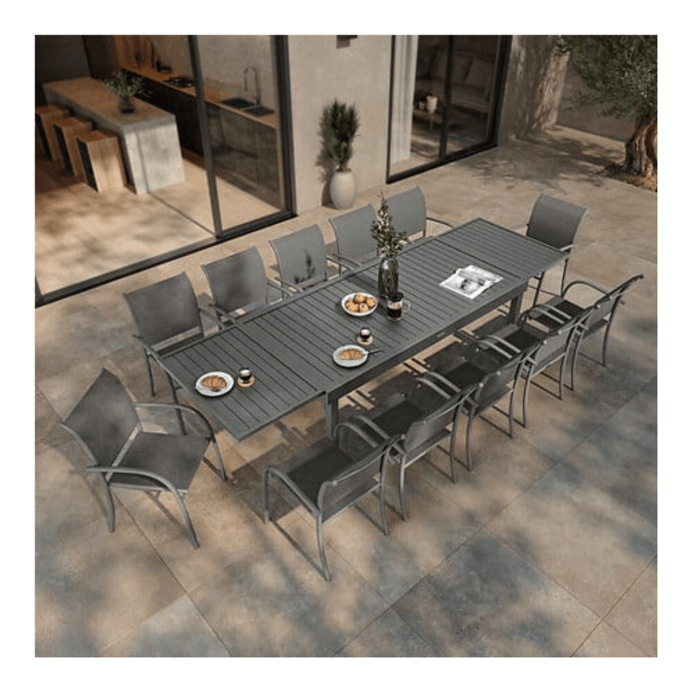 Alpha 55 Table extensible Piazza 12 places en aluminium graphite