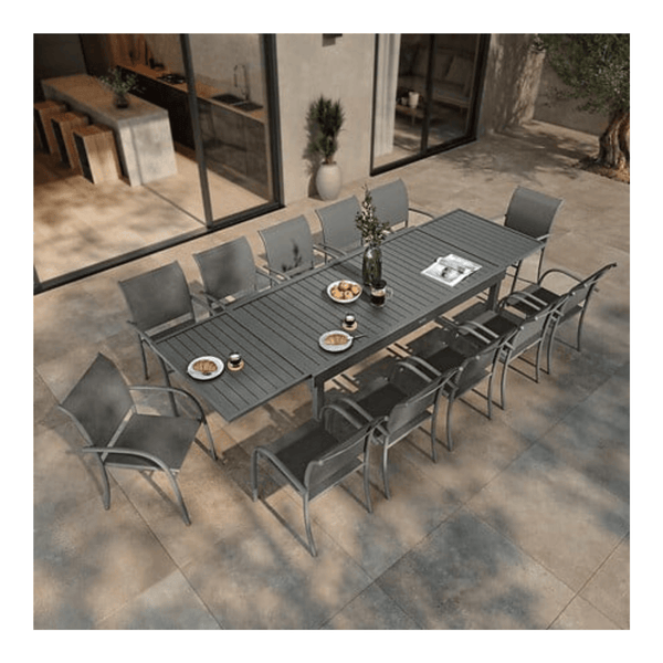 Alpha 55 Table extensible Piazza 12 places en aluminium graphite