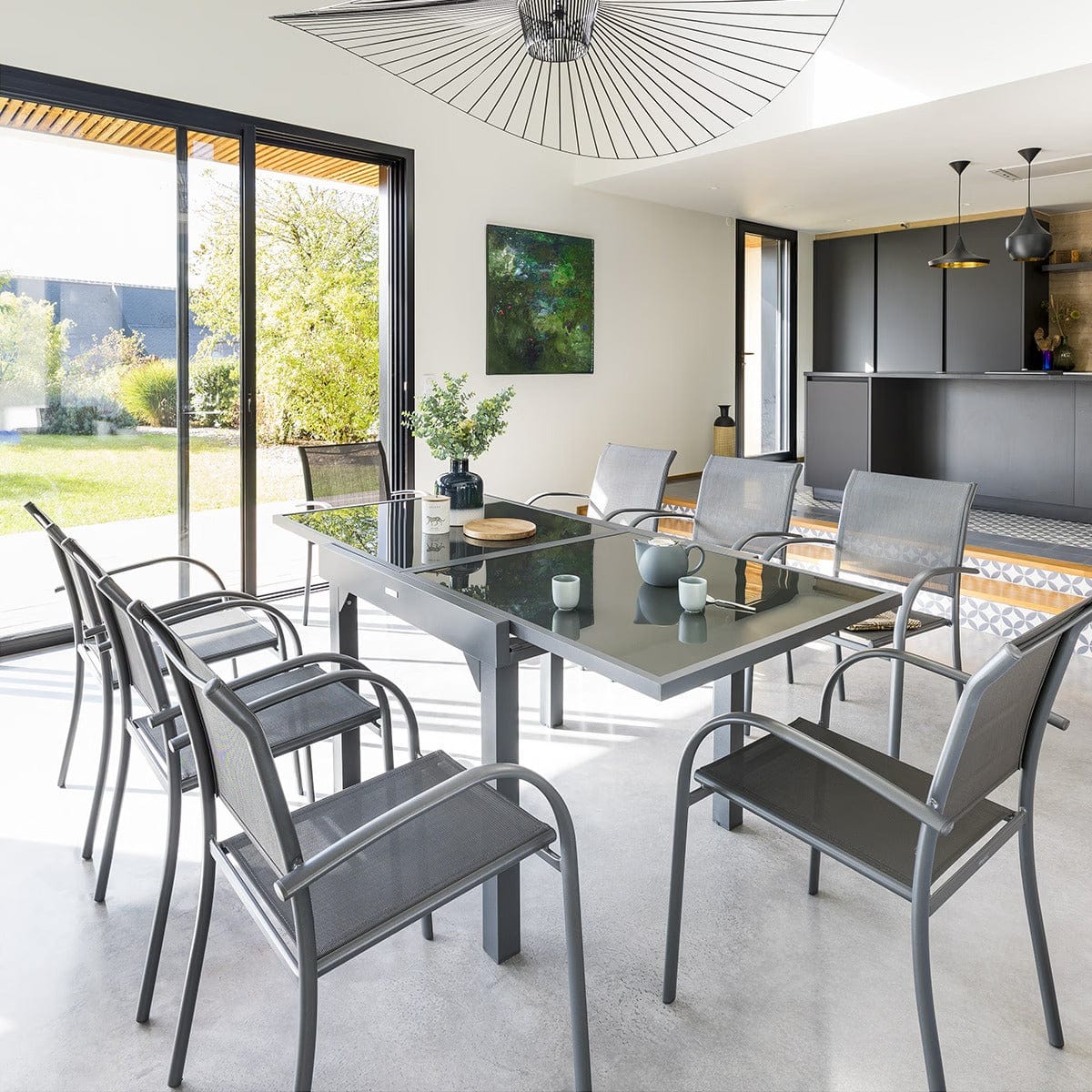 Alpha 55 Table extensible piazza 8 places 90x75 cm - Gris