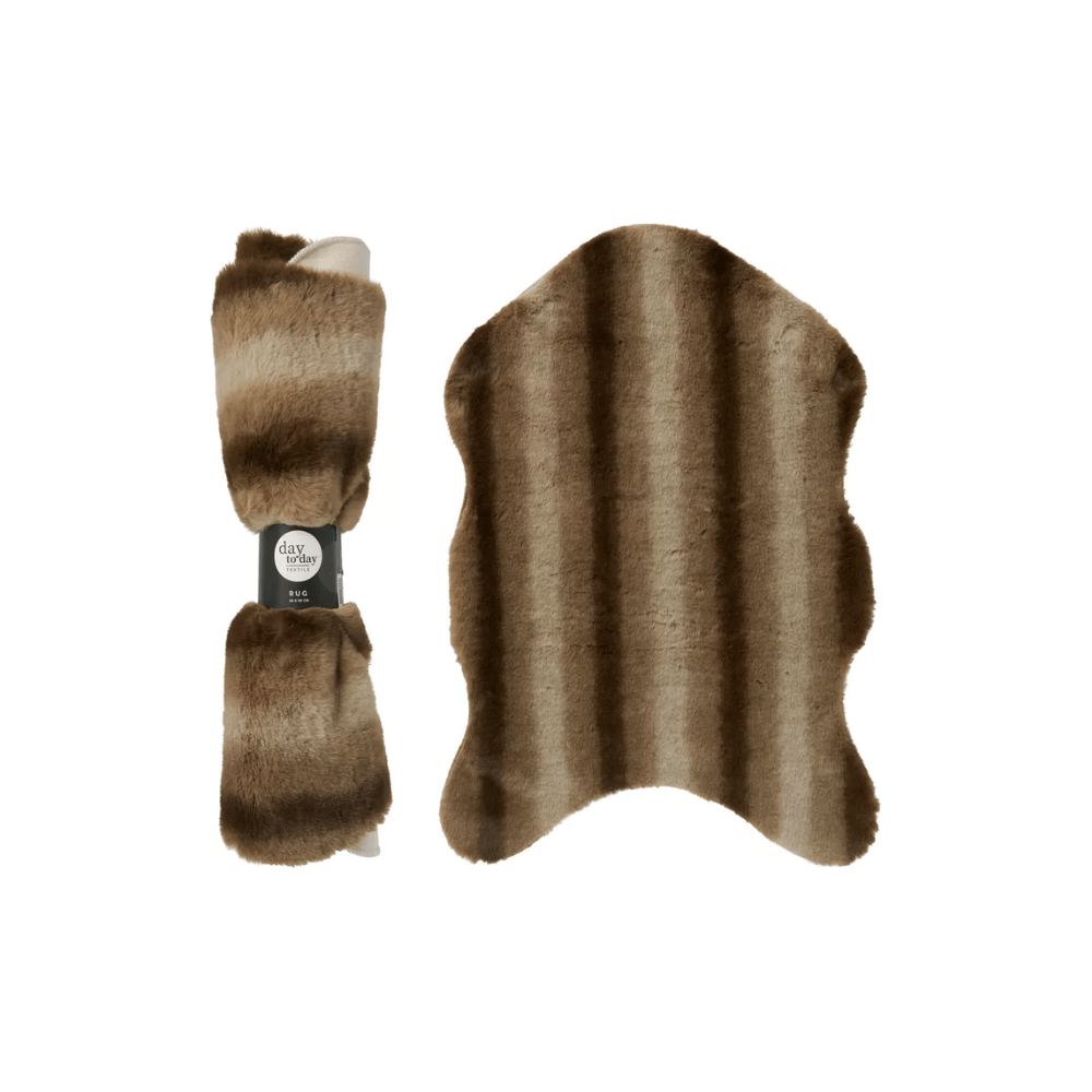 Alpha 55 Tapis en fausse fourrure rayé marron beige doux