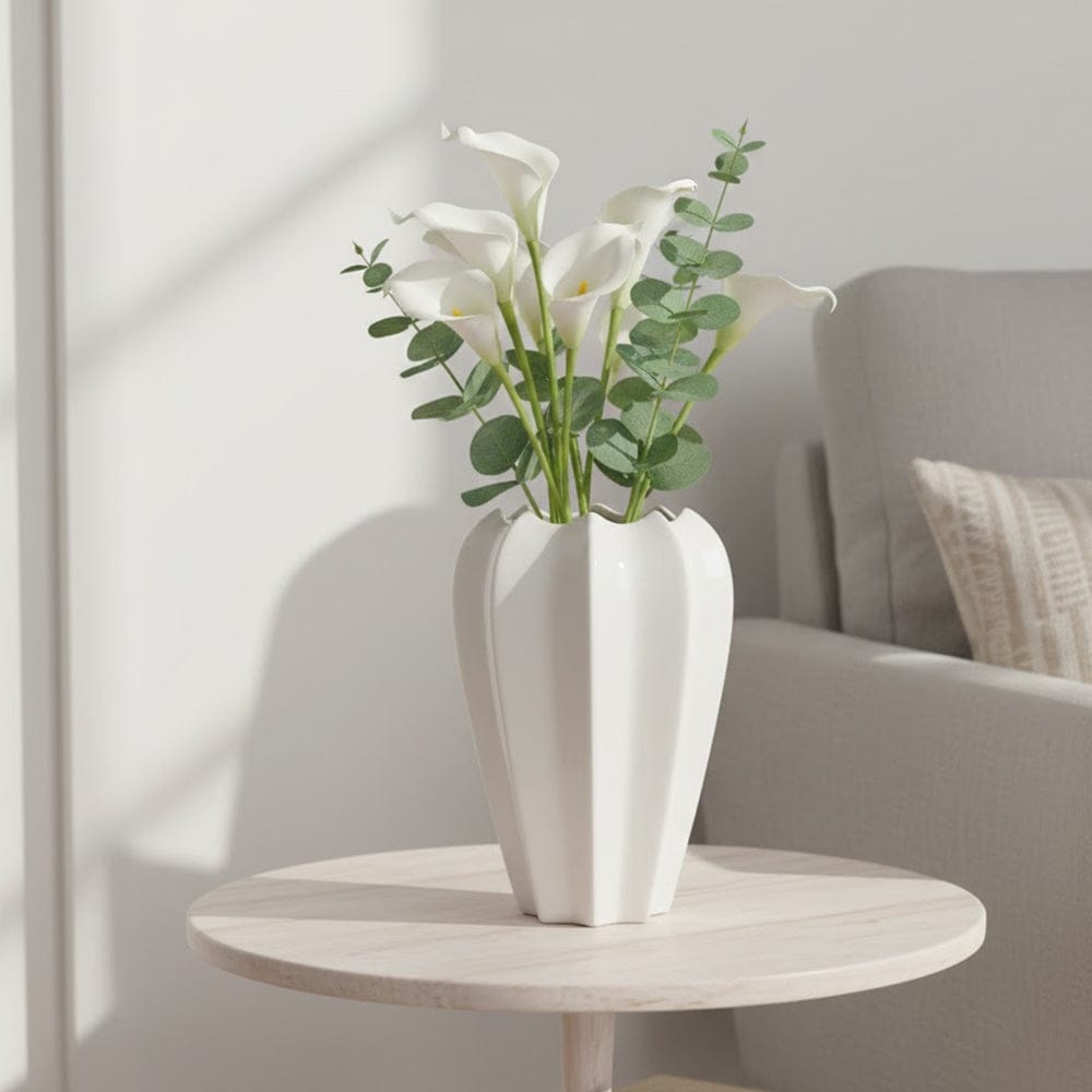 Alpha 55 Vase en céramique évasé blanc brillant décoratif