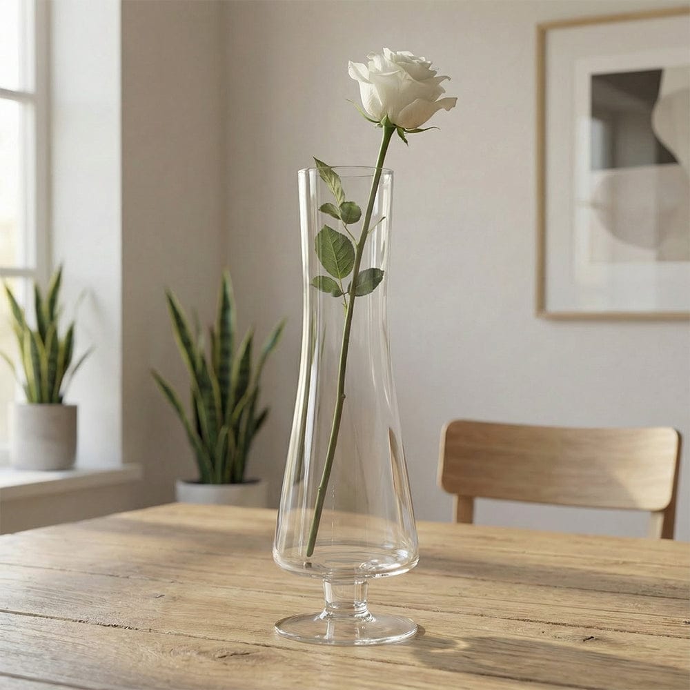 Alpha 55 Vase en Verre Tube sur Petit Pied – Design Élégant