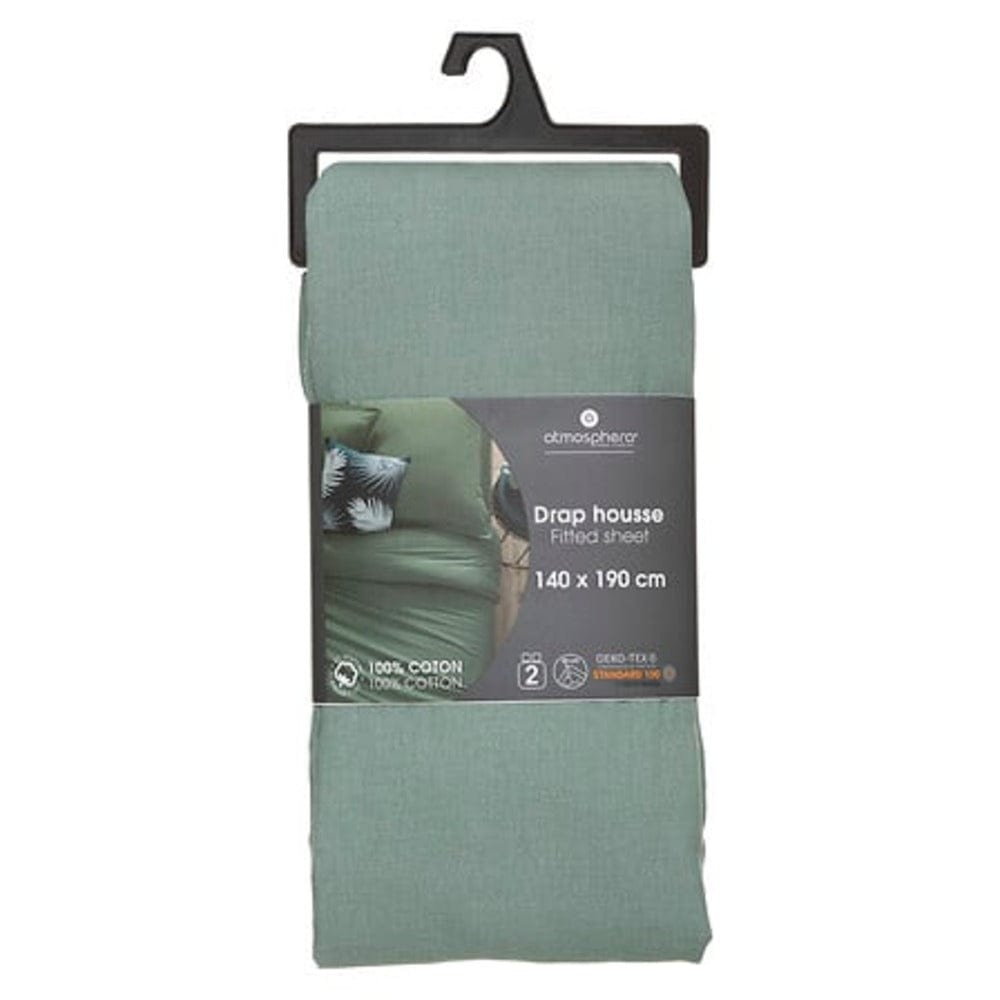 Alpha 55 Vert Céladon Drap housse 2 pour personnes en coton